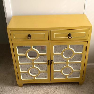 Jasmine Yellow Console Cabinet With Lattice Mirror Inserts And Two Draws