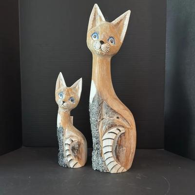 Pair Of Handcrafted Wooden Cats From Global Gifts