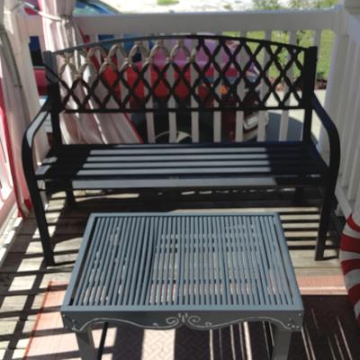 Wrought Iron Bench And Wood Table