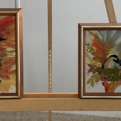 2 Embroidered Birds signed