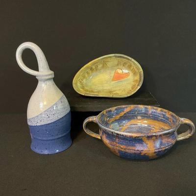 Funky Pottery And Wooden Bowl