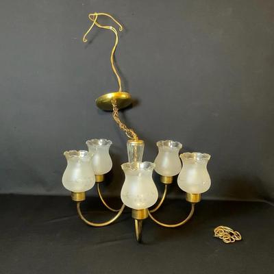 Gold Metallic And Etched Glass Chandelier