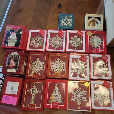 Sale Photo Thumbnail #36: Lenox Christmas ornaments. 
Also available: small lenox tree,  3 sets of 10 mini ornaments