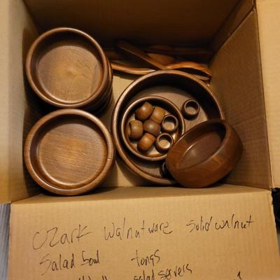 Sale Photo Thumbnail #35: Solid walnut salad set. 