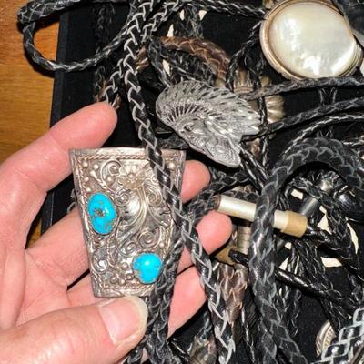 Sterling Silver Turquoise Bolo Tie Native American - Vintage