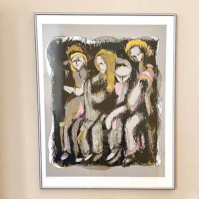  Irene Stein Signed Serigraph Titled "Waiting" - Framed Artist Print Depicting Females -