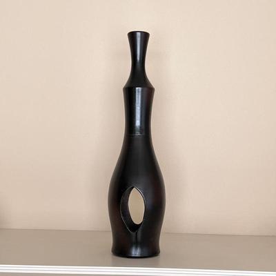 Vintage Tall Black Ceramic Vase with Oval Cutout Modern Art Decorative Pottery