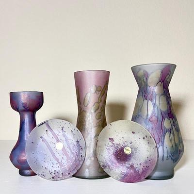  Vintage Hand-Blown and Hand Painted Glass Vases from Jerusalem Set of 5- Art Glass