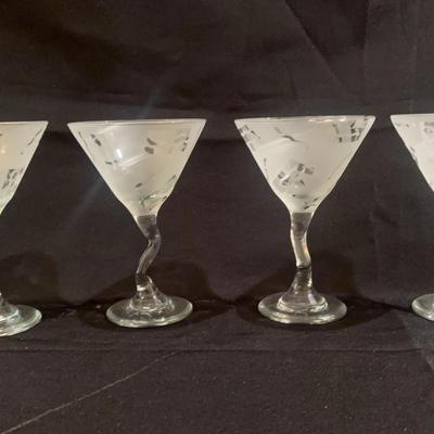 Signed Etched Martini Glasses 