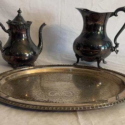 Vintage Tea Pot, Pitcher And Platter