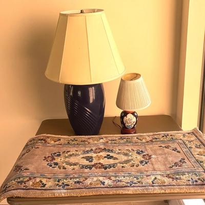 2 Navy Lamps And Rug 