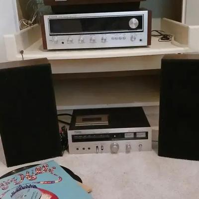 Vintage Pioneer Receiver Record Player And Panasonic Tape Player With Speakers