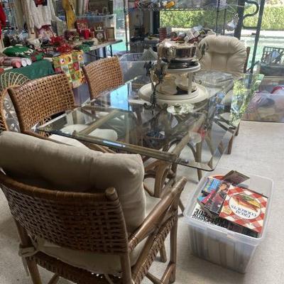 Glass top Wicker Base table w/ 4 chairs