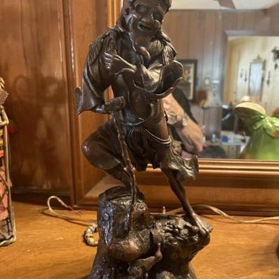 Japanese Bronze Figure Sculpture of "Old Man Climbing a Mountain"