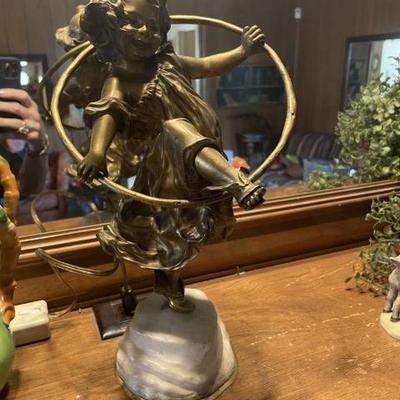 'Girl w Hoop' Bronze Sculpture - 15" by Etinne Watrin