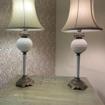 Pair bedroom lamps - milk glass