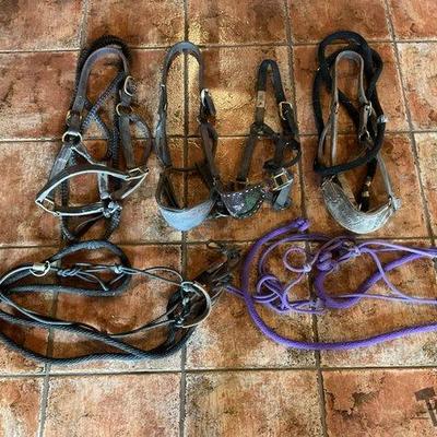 741 • misc used halters and curb chains:straps