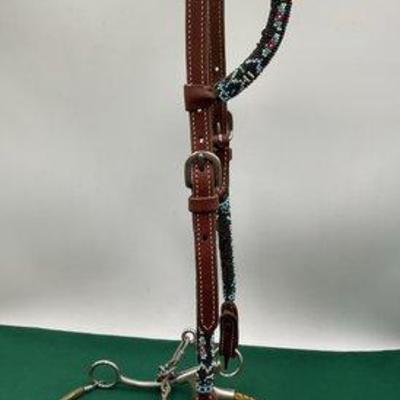 487 • western show one ear beaded headstall with hackamore bit