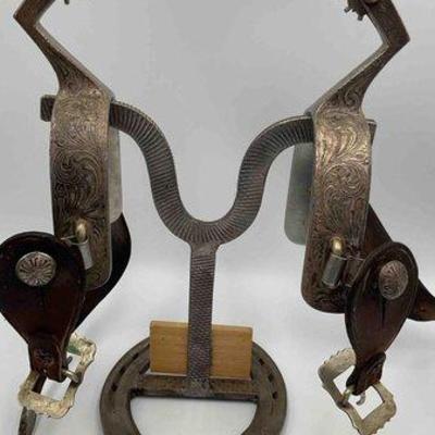 61 • vintage les garcia reno engraved sterling silver spurs