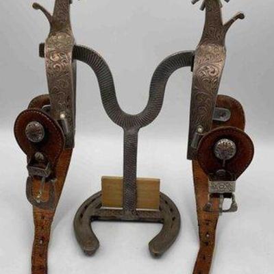 Sale Photo Thumbnail #6: 54 • vogt sterling silver spurs with spur straps