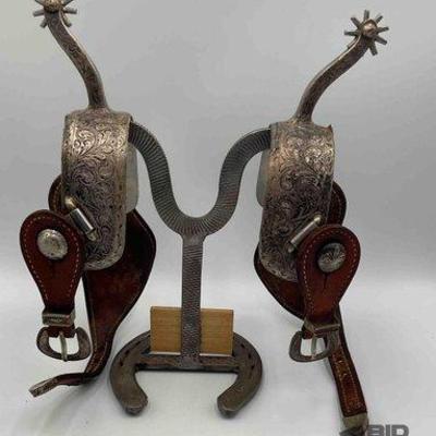 Sale Photo Thumbnail #12: 60 • vintage silver spurs with spur straps