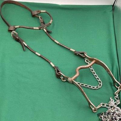 471 • vintage western headstall with bit and slobber chains