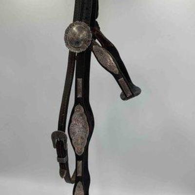 Sale Photo Thumbnail #310: 509 • vintage western show head stall with engraved sterling silver