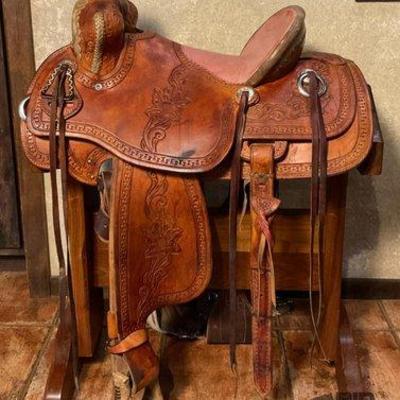 Sale Photo Thumbnail #45: 124 • western commemorative saddle with sterling silver