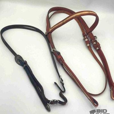 528 • 2 leather headstalls, 1 vintage, 1 new