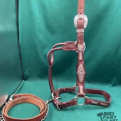 431 • vintage sterling silver engraved show halter with lead