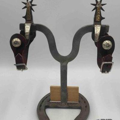 Sale Photo Thumbnail #22: 70 • silver inlay kids show spurs with spur straps