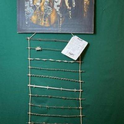 785 • barbed wire wall hanger and print of vintage bits
