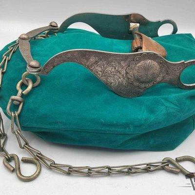 217 • el vaquero sterling silver engraved show bit with slobber chains