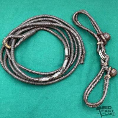 559 • braided leather:kangaroo reata with silver and braided hobbles