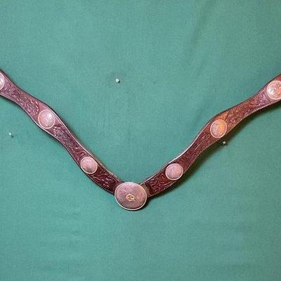 Sale Photo Thumbnail #373: 624 • broken horn leather and silver show breast collar