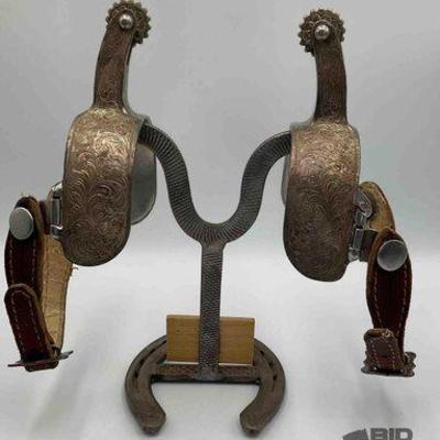 Sale Photo Thumbnail #3: 51 • vintage sterling silver western spurs with spur straps