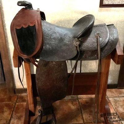 395 • custom k. a. colman leather horn bags with bear fur