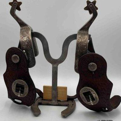 Sale Photo Thumbnail #20: 68 • vintage sterling silver western spurs with spur straps