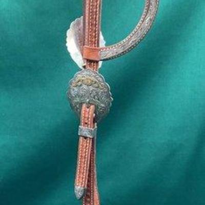 501 • broken horn split ear head stall with engraved sterling silver