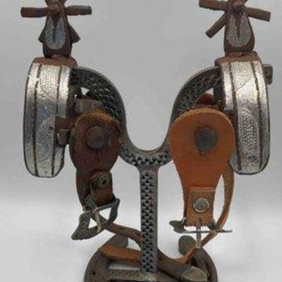 78 • vaquero style heavy iron spurs with mis matched spur straps