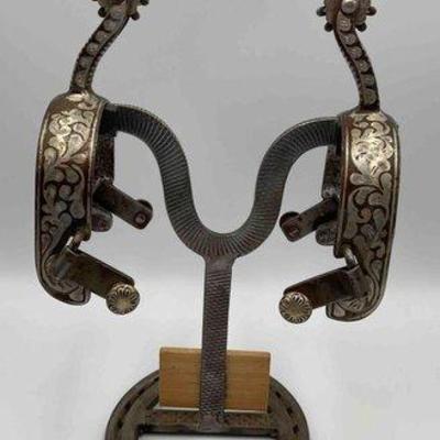 55 • e garcia engraved and inlaid sterling silver spurs