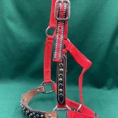 443 • nylon halter with leather and bling