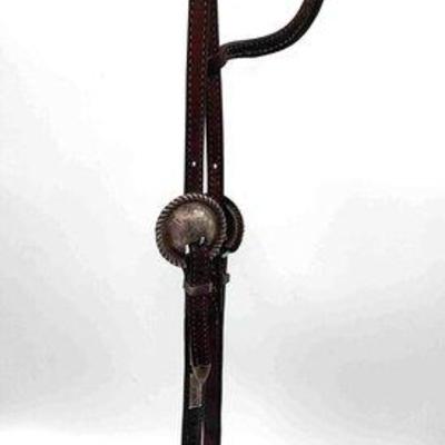 Sale Photo Thumbnail #315: 514 • vintage one ear head stall with engraved silver