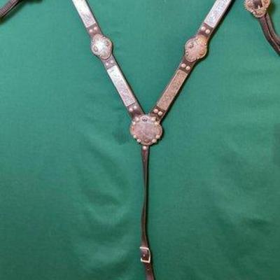 625 • vintage leather breast collar with silver