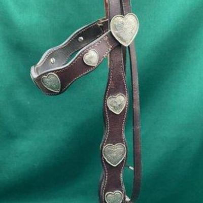 500 • dark leather head stall with engraved silver conchos