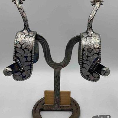 Sale Photo Thumbnail #14: 62 • blued western style silver spurs