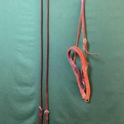 755 • leather tie down nose band and roping reins