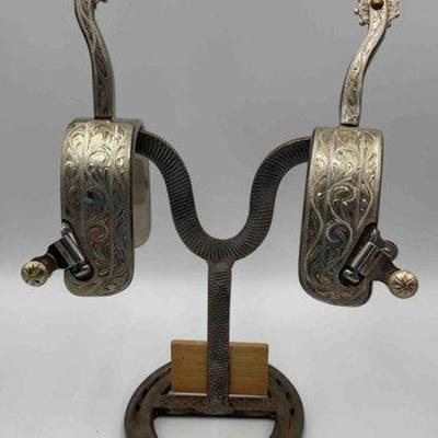 Sale Photo Thumbnail #15: 63 • western style sterling silver inlay spurs