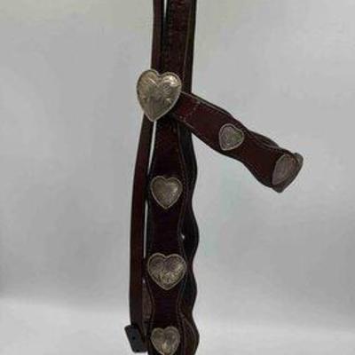 Sale Photo Thumbnail #301: 500 • dark leather head stall with engraved silver conchos