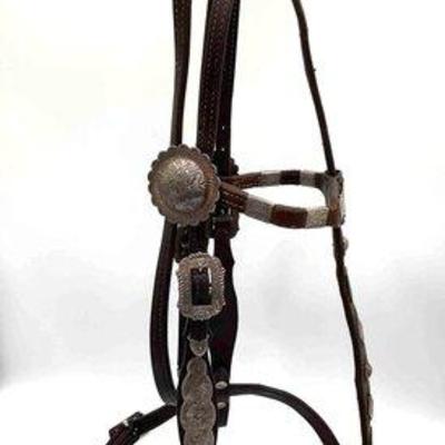 Sale Photo Thumbnail #305: 504 • vintage show head stall with engraved sterling silver